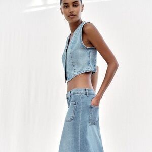 ZARA LONG PATCH POCKET SKIRT DENIM SIZE XL NEW WITHOUT TAG